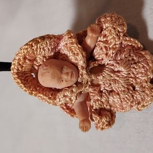 Vintage Handmade Crochet Baby Doll in Pinkish Color Outfit